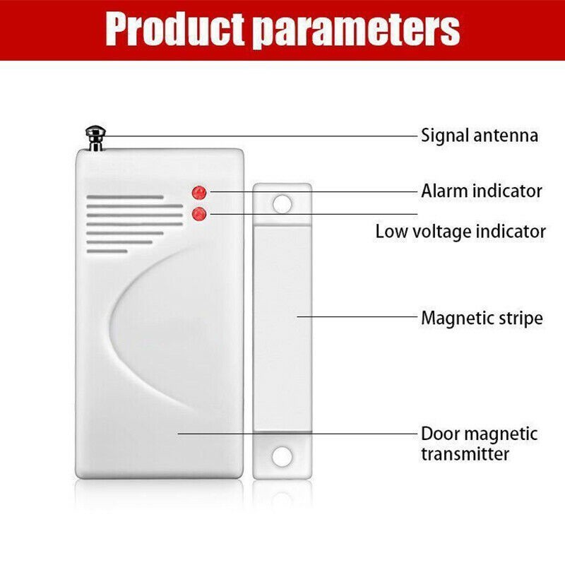 100M Wireless Door Window Alarm Panel Magnetic Contact Sensor 433MHz Code 1527