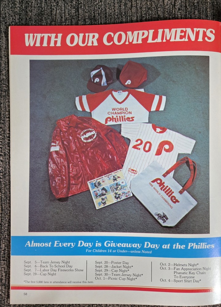 1981 MLB Philadelphia Phillies Program Bake McBride Cover 9/20/1981