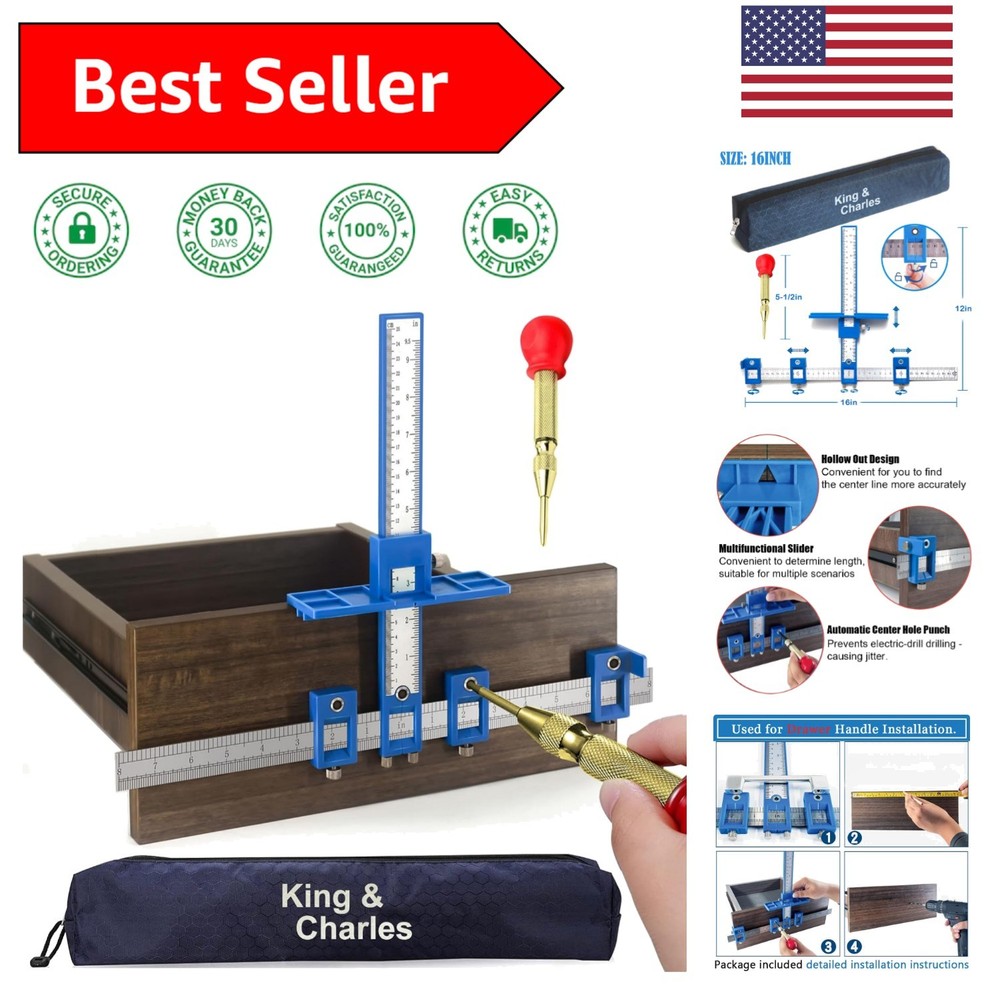 Efficient Cabinet Hardware Jig - Automatic Center Punch and Drill Guide Included