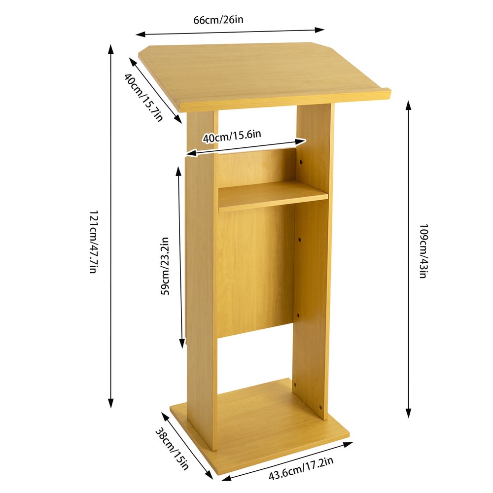 47.7" Oak Conference Presentation Stand with Wheels for Easy Mobility