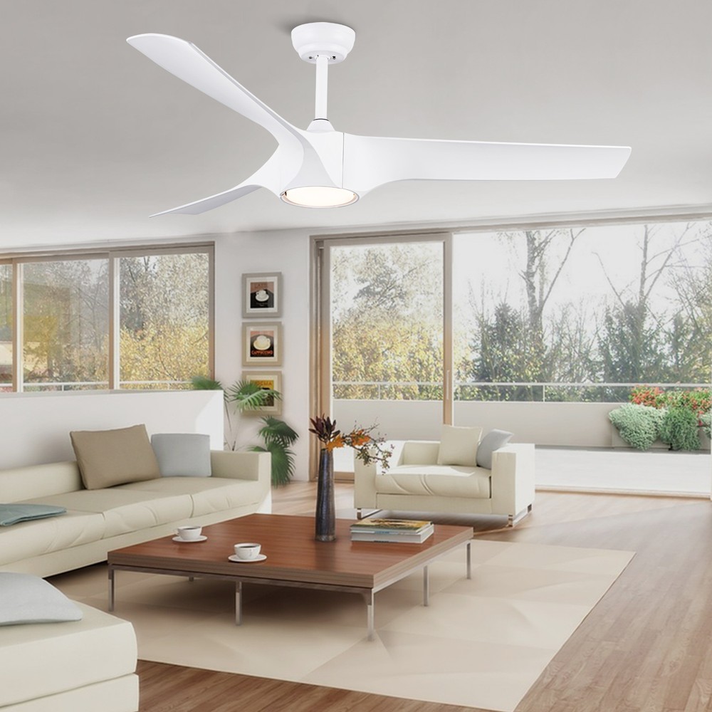 56 In Modern White Ceiling Fan with LED Light, 3 ABS Blades