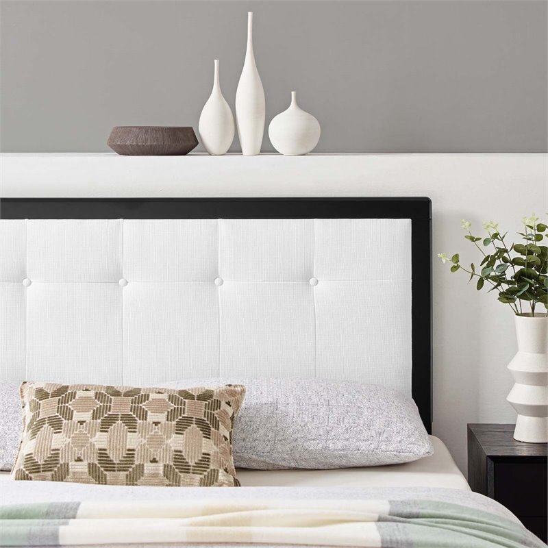 Modway Draper Fabric Tufted Full Headboard in Black and White