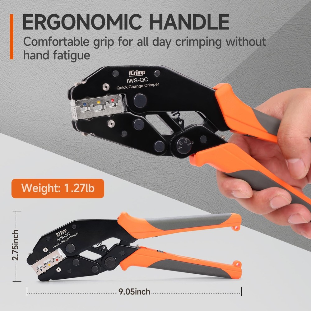 iCrimp Rachet Crimping Tool Set, Quick Change Jaws for Open Barrel Orange