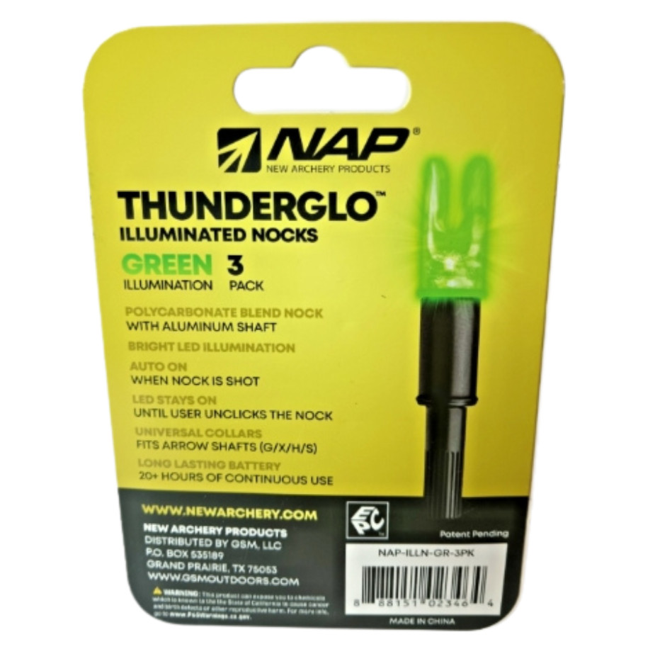 NAP ThunderGlo Green Lighted Arrow Nocks Half Moon 3-Pack