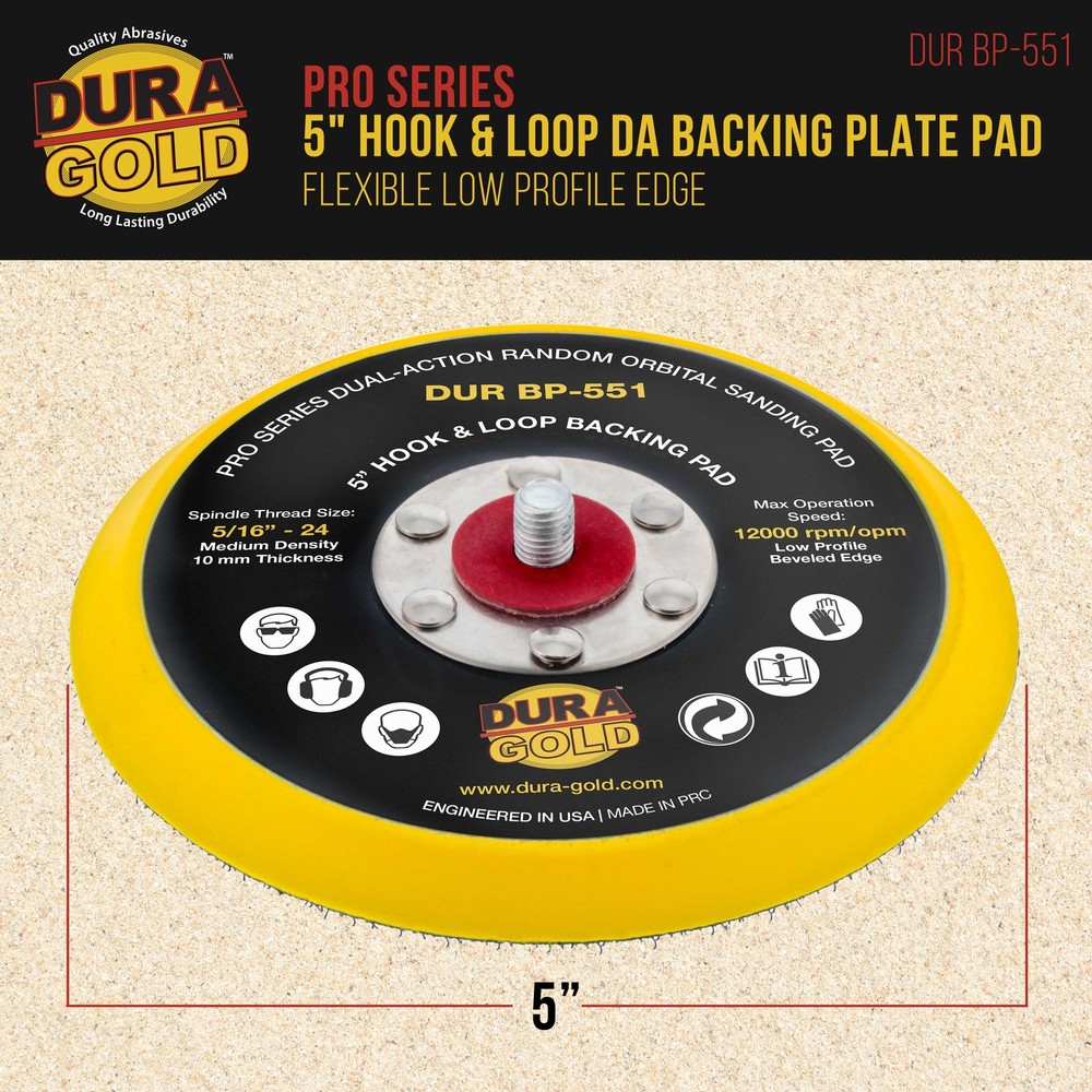 Dura-Gold Pro Series 5" Hook & Loop DA Sander Backing Plate Pad, Sanding