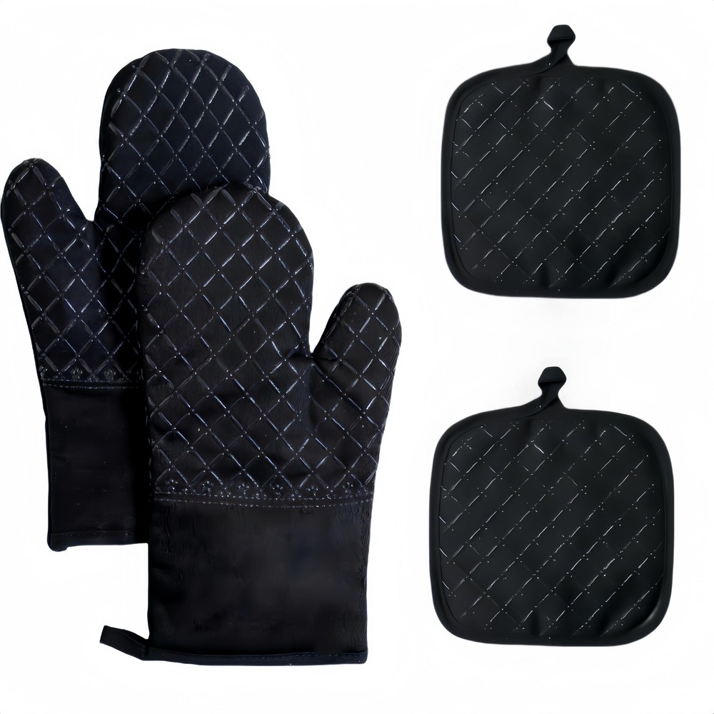 Oven Mitts and Pan Racks 4-Piece Set, Extended Kitchen Black