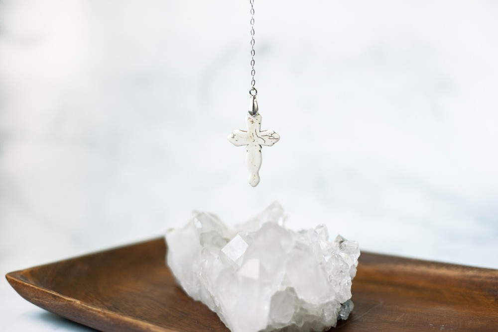 White Cross Stone Pendulum Dowsing, amplifying, restore focus & transform