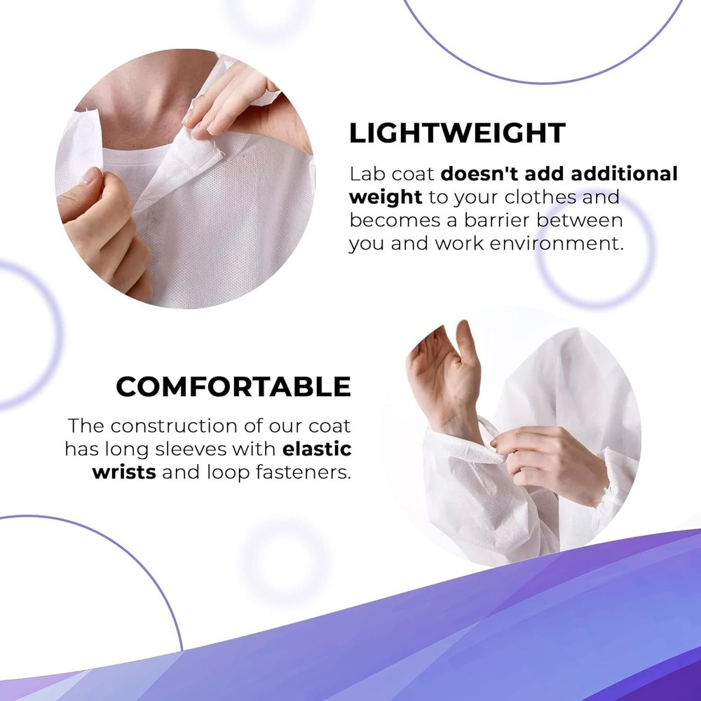 Disposable Lab Coat Large, 35 GSM PP White, 10 Pack
