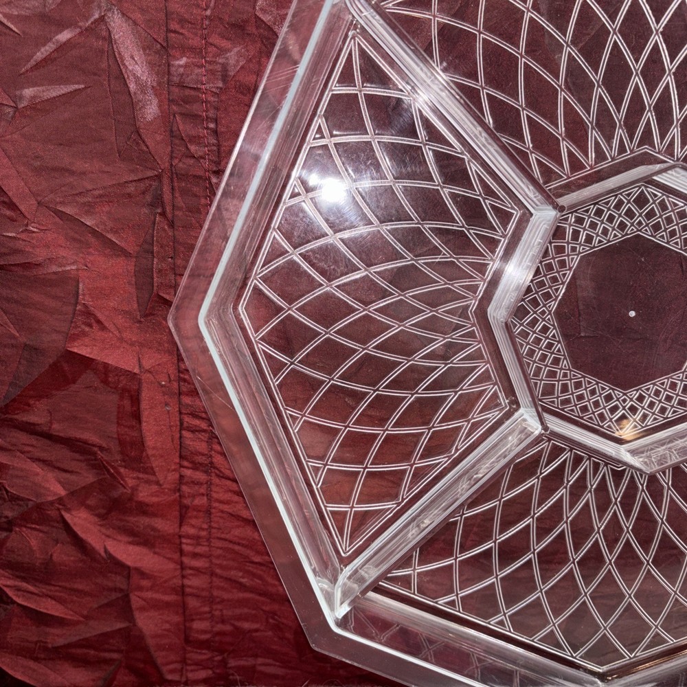 Vintage Octagon Plastic Snack And Nut Container With Divided Insert Black & Red