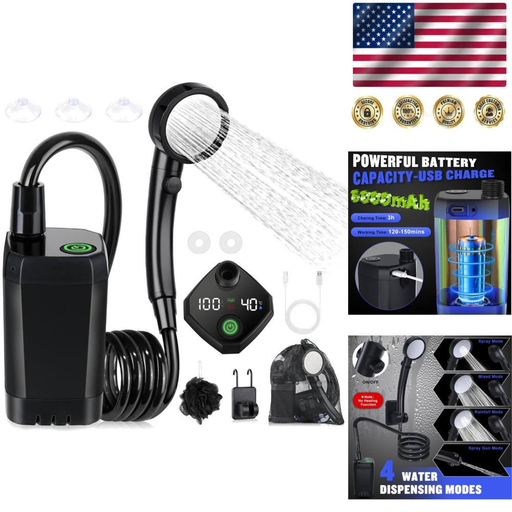 Versatile Waterproof Camping Shower Kit - Rechargeable & Adjustable Spray Modes