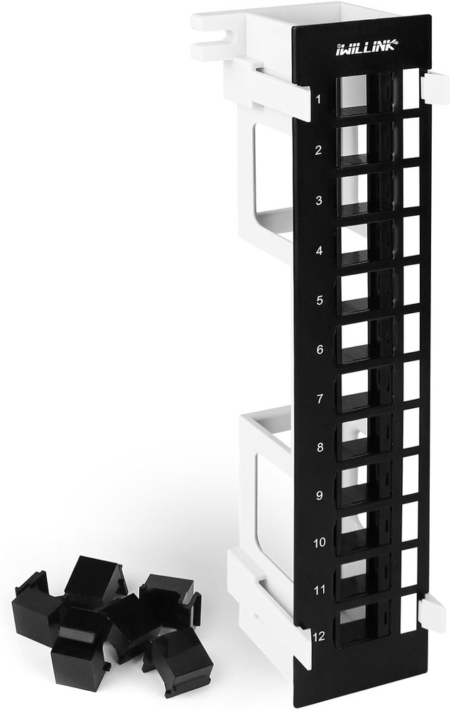 Blank 12-Port Keystone Patch Panel with 89D Wall Mount Bracket, Versatile Vertic