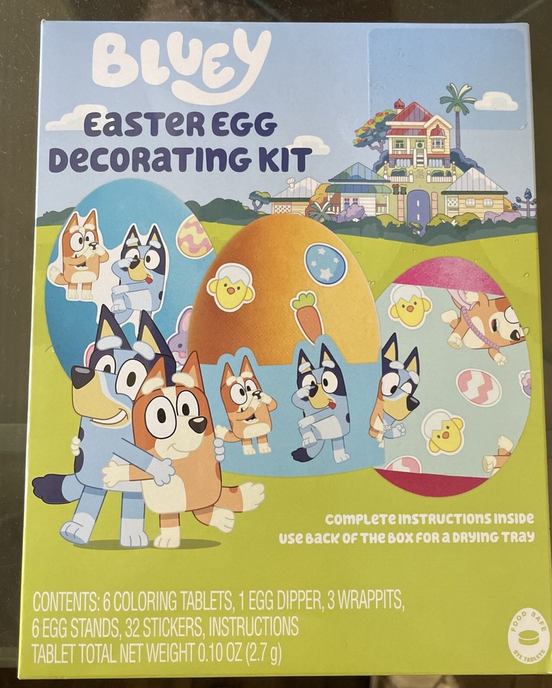 Dudley’s Bluey Easter Egg Decorating Kit, Coloring Tablets, Egg Stands, Stickers