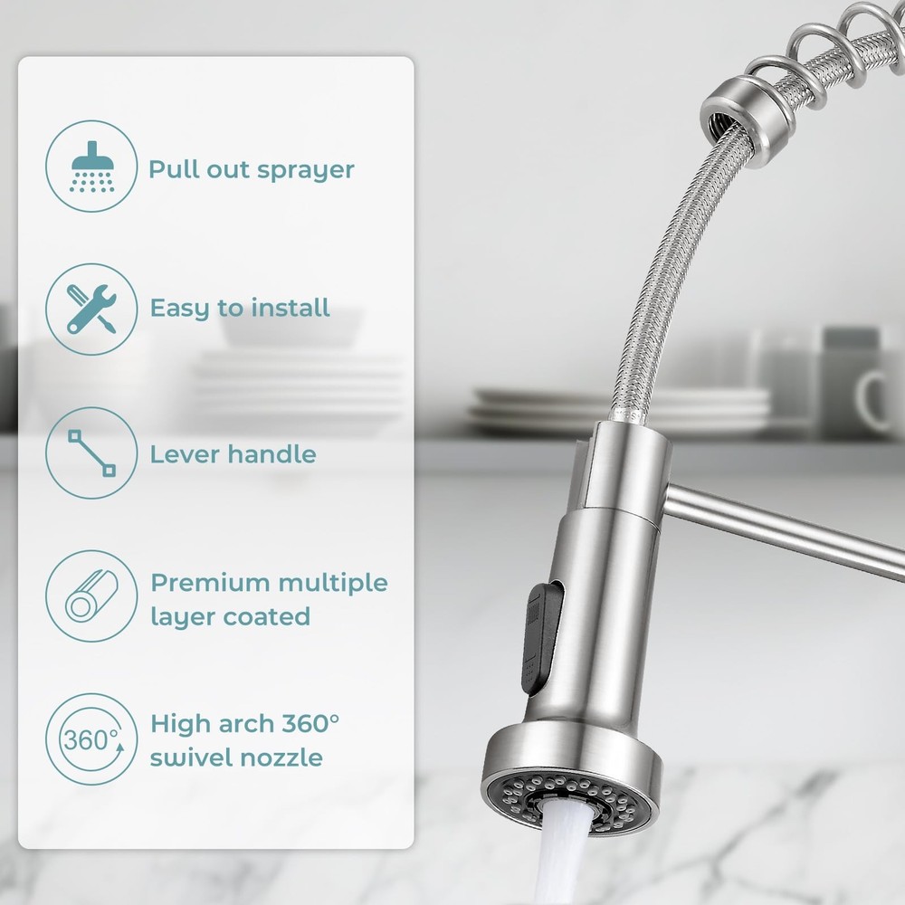 Kitchen Faucet with Pull Down Sprayer,Commercial Single Handle Stainless Stee...