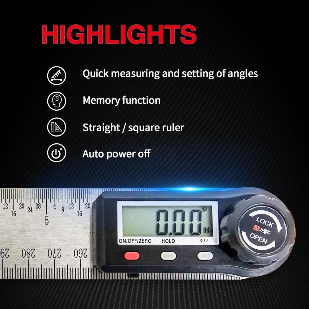 7 Inch Digital Protractor with Hold Function - Ideal for Construction and Craft