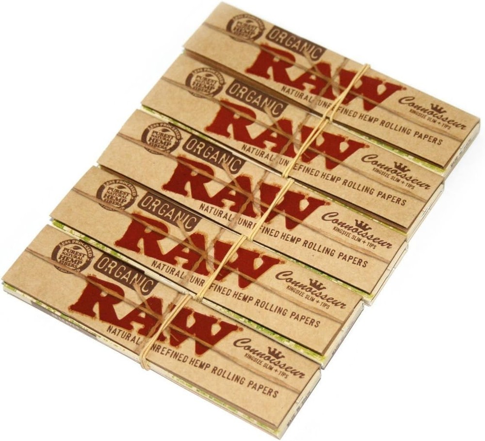 RAW Connoisseur 5 Pack King Size Rolling papers Organic with Tips