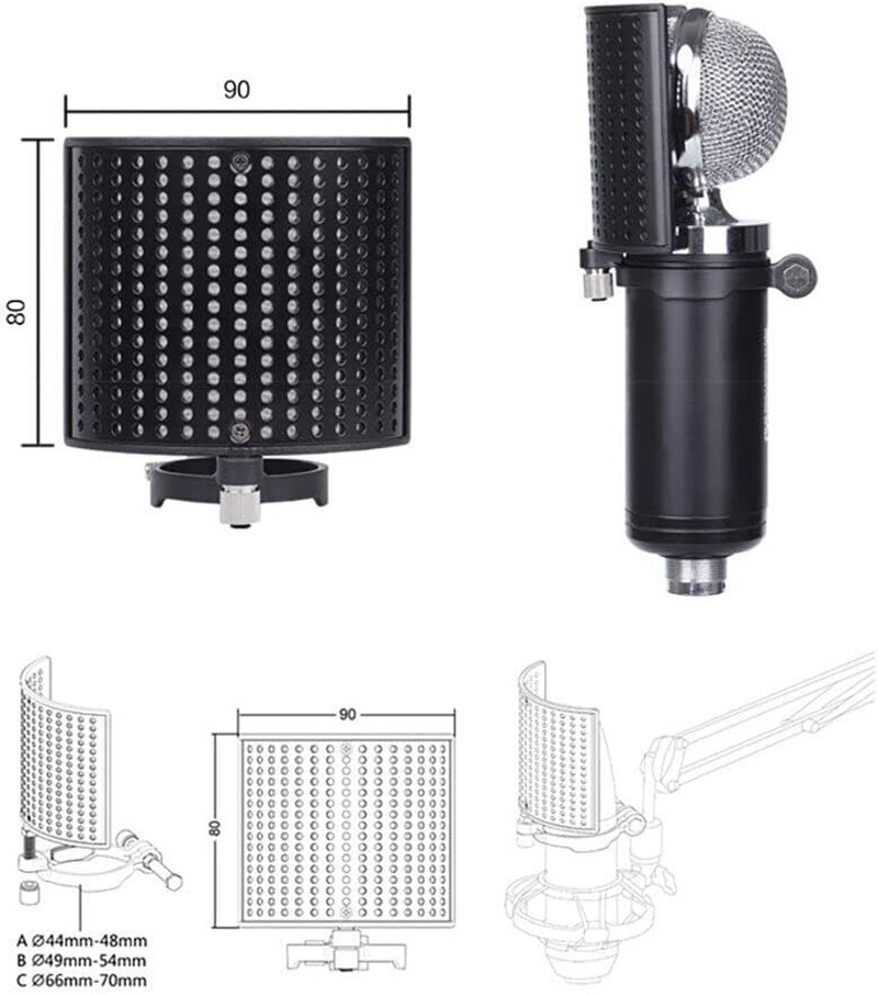 Professional Microphone Isolation Shield, Filter, Mic Sound Absorbing