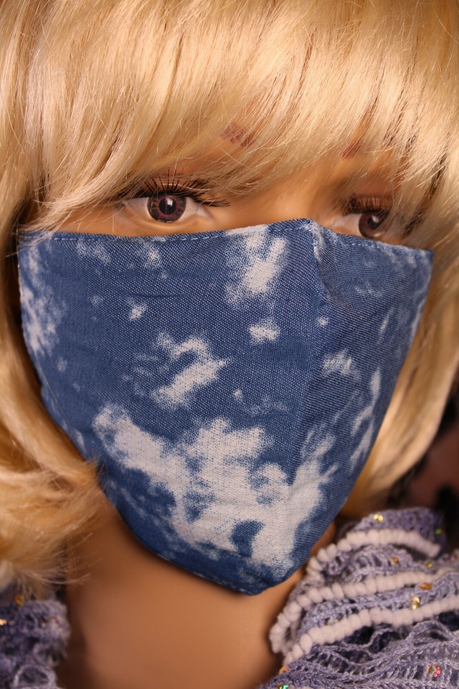 Bleached Denim Face Mask Comfortable Cotton with Adjustable Ear Loops