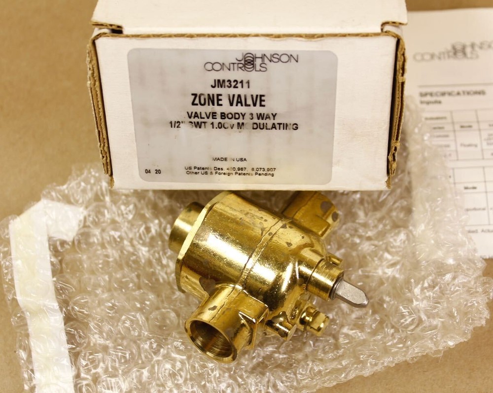 Johnson Controls JM3211 Zone Valve 3-Way 1/2" Sweat 1.0 Cv Modulating
