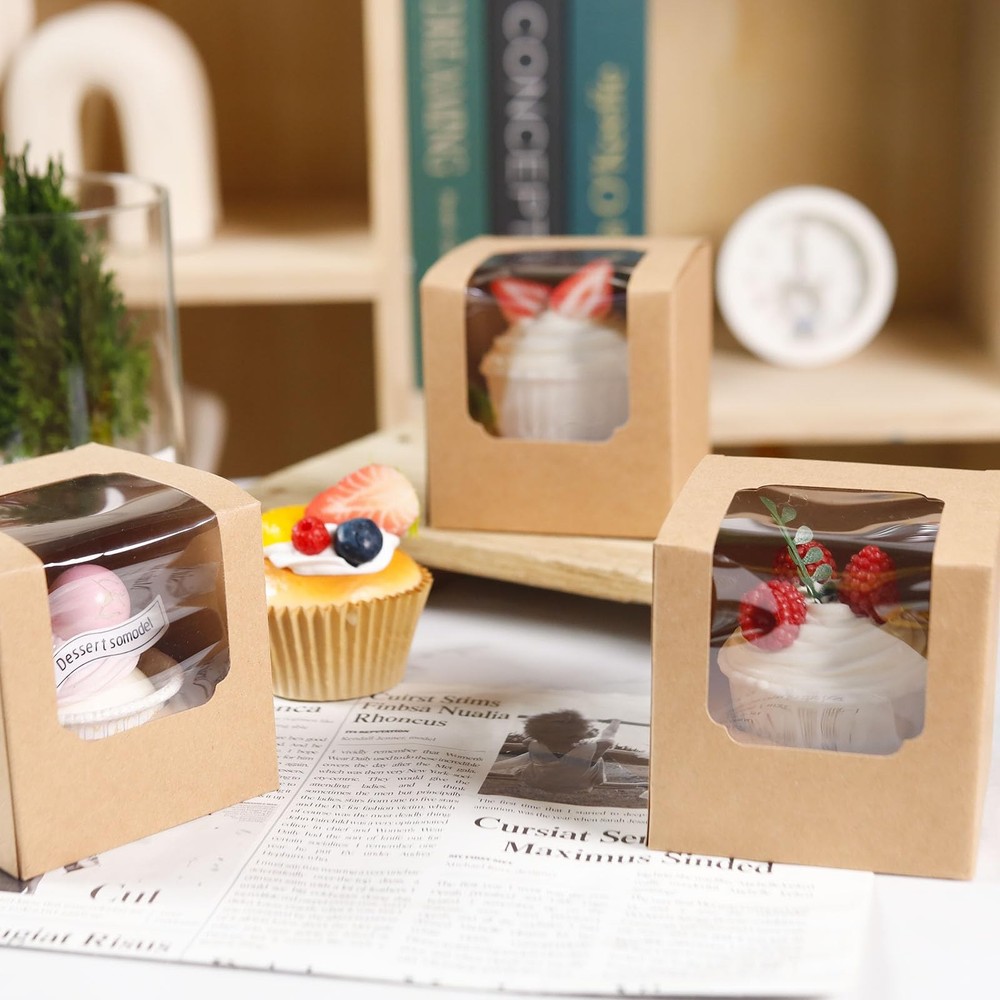 NPLUX 25 Pcs Cupcake Boxes Individual Cupcake Containers Pre-Assembled Single Cu