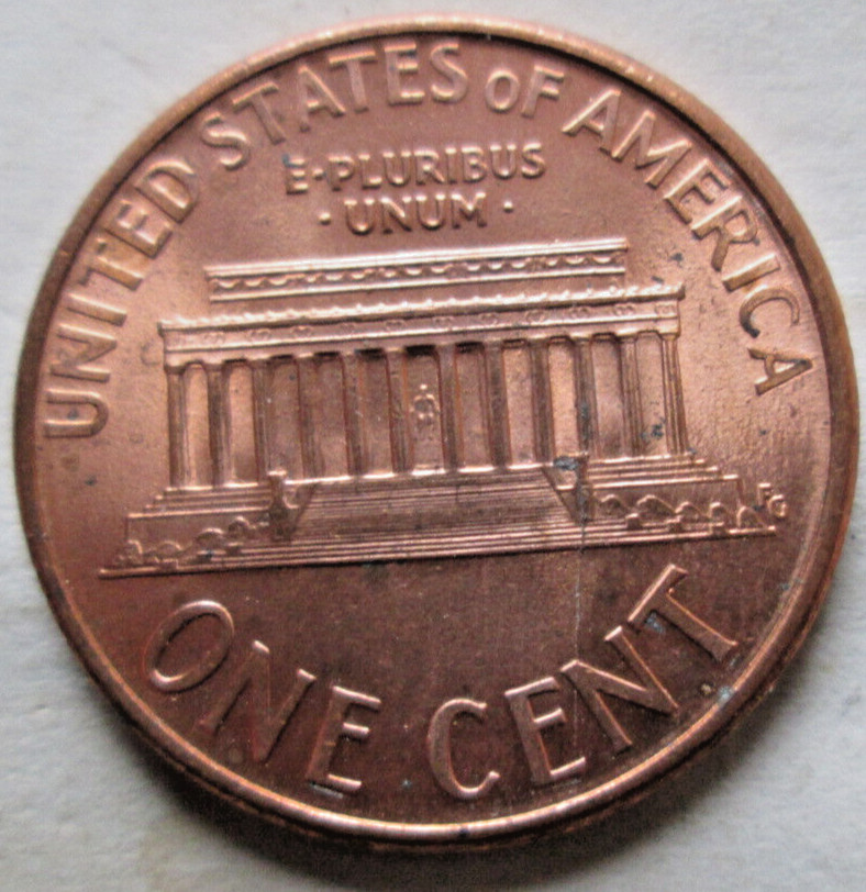 1994-P MEMORIAL CENT, REVERSE DIE CRACK ERROR, RED COLOR, MS+++, CIRCULATED