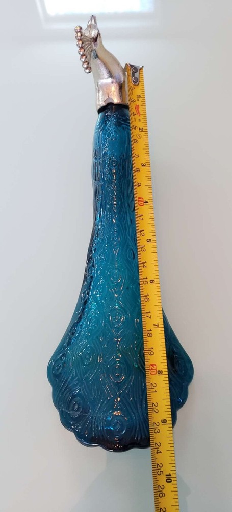 Vintage AVON Patchwork Cologne Peacock Green Tail Perfume Bottle Empty