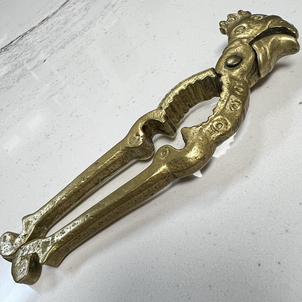 VTG Solid Brass Rooster Chicken Nutcracker Figural Rustic Farmhouse Cabincore