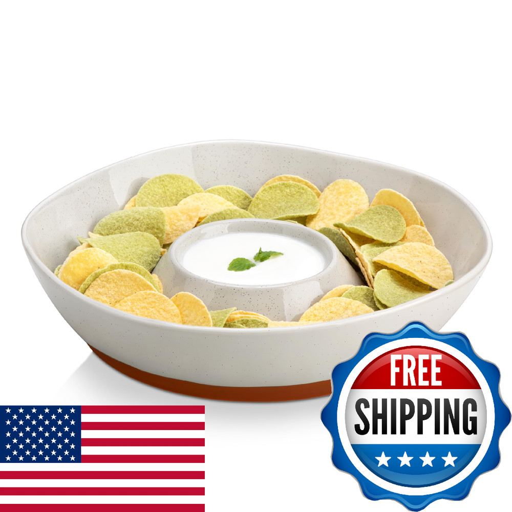 MALACASA Ceramic Chips and Dip Serving Tray, 12 Inch Large Divided Bowls Set for