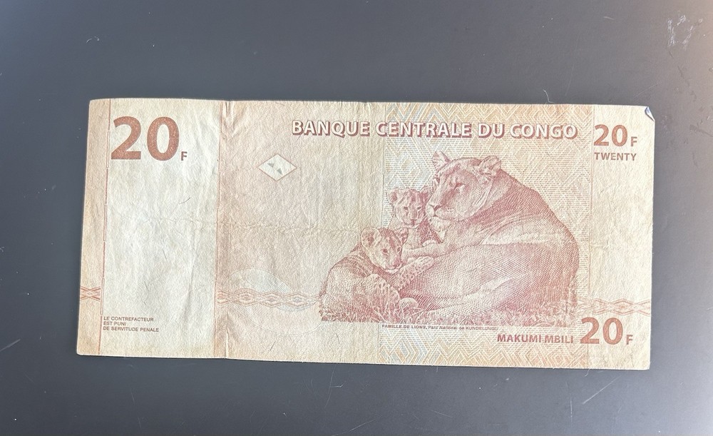 CONGO DEMOCRATIC REPUBLIC 20 FRANCS 1997