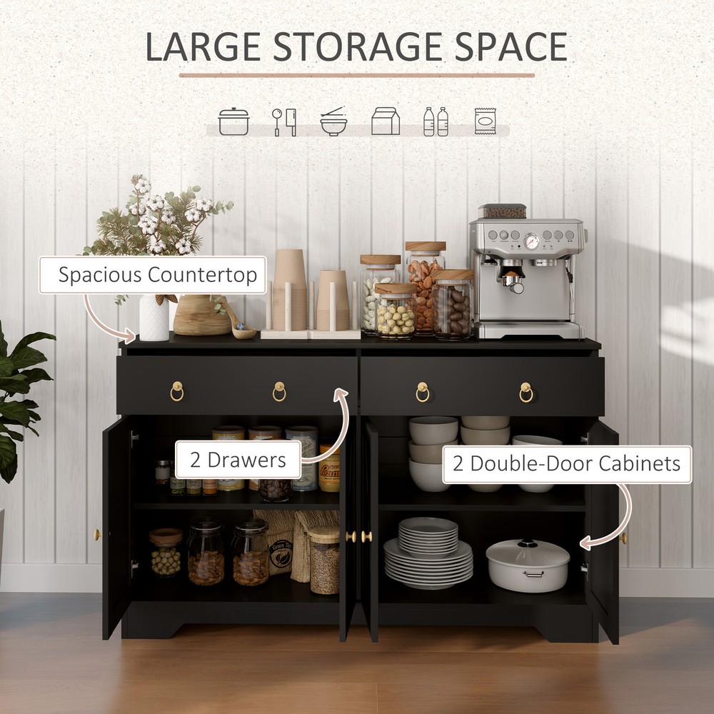 Kitchen Sideboard, Buffet Cabinet with Barn Doors, Adjustable Shelf, Black