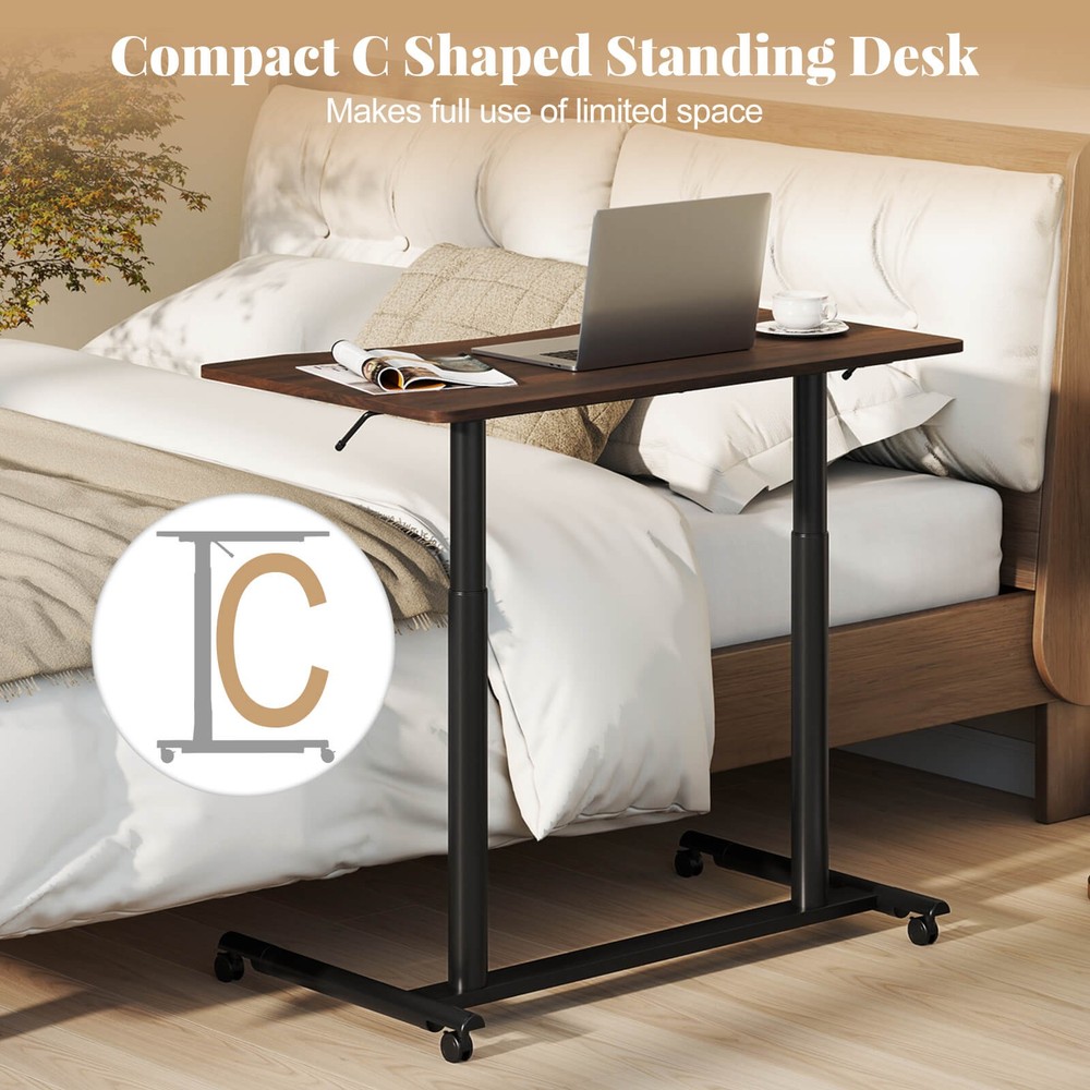 Costway Height Adjustable Computer Desk Sit Stand Rolling Notebook Table Brown