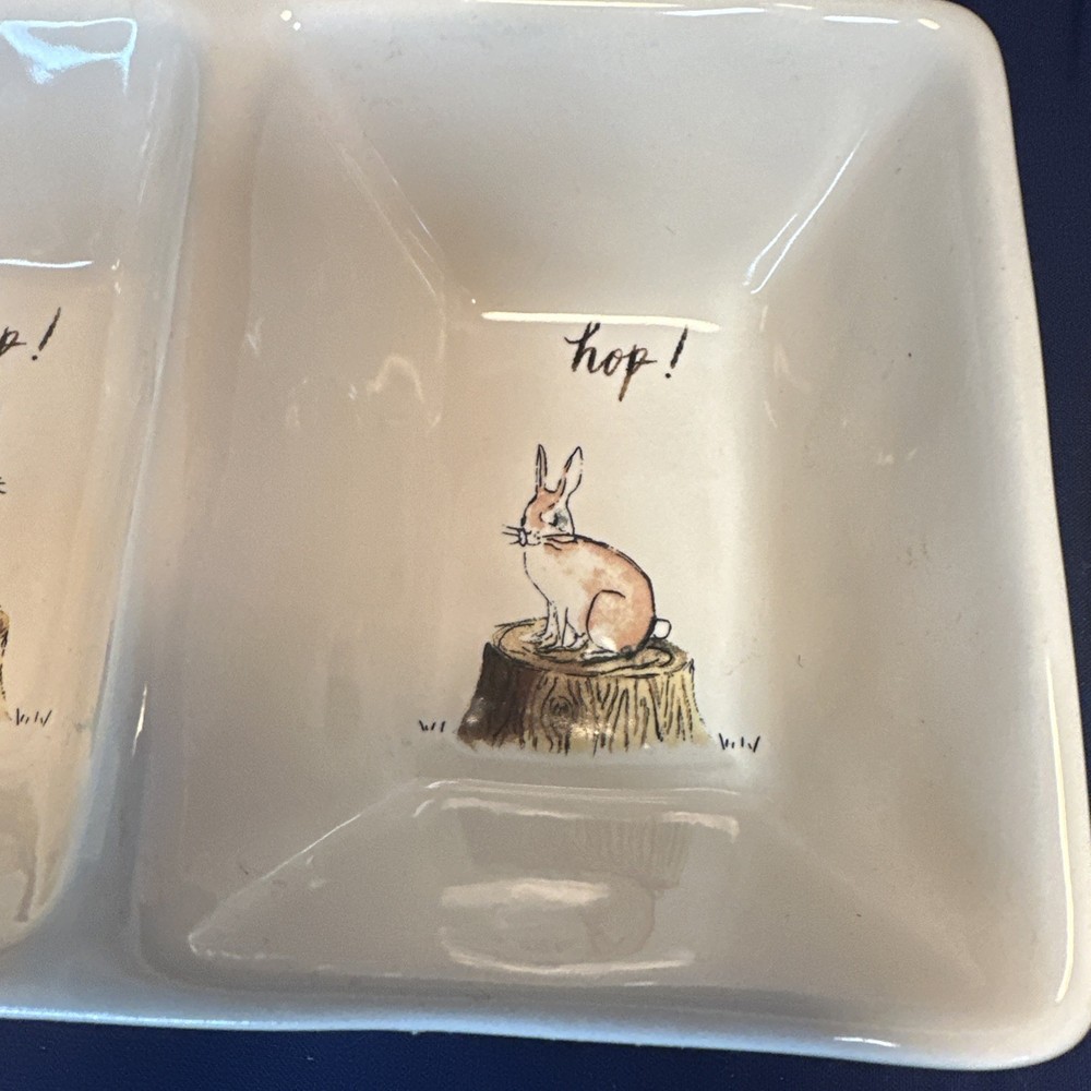 Rae Dunn Easter Hip Hop Easter Bunny Split Dish & Small Platter Magenta