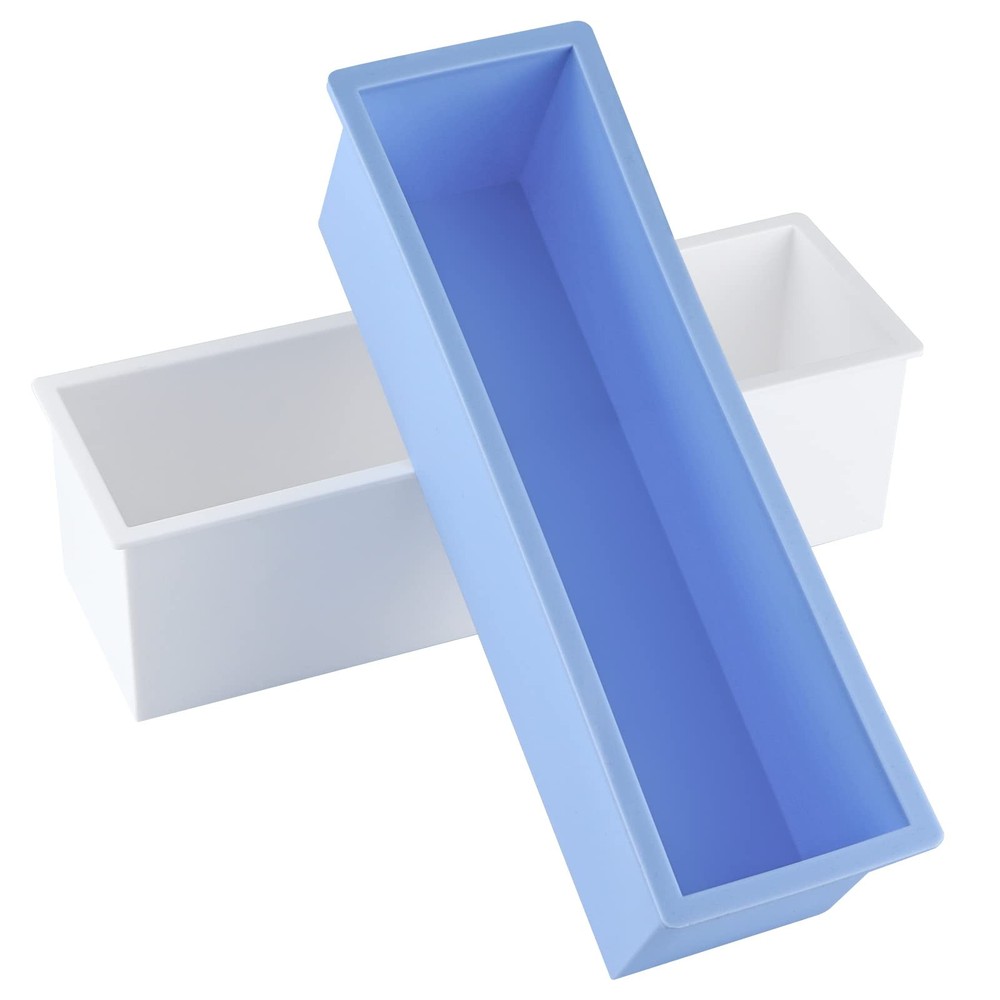 2 Pcs Loaf Soap Mold with Plastic Box, Flexible Silicone Rectangular Mold 42o...
