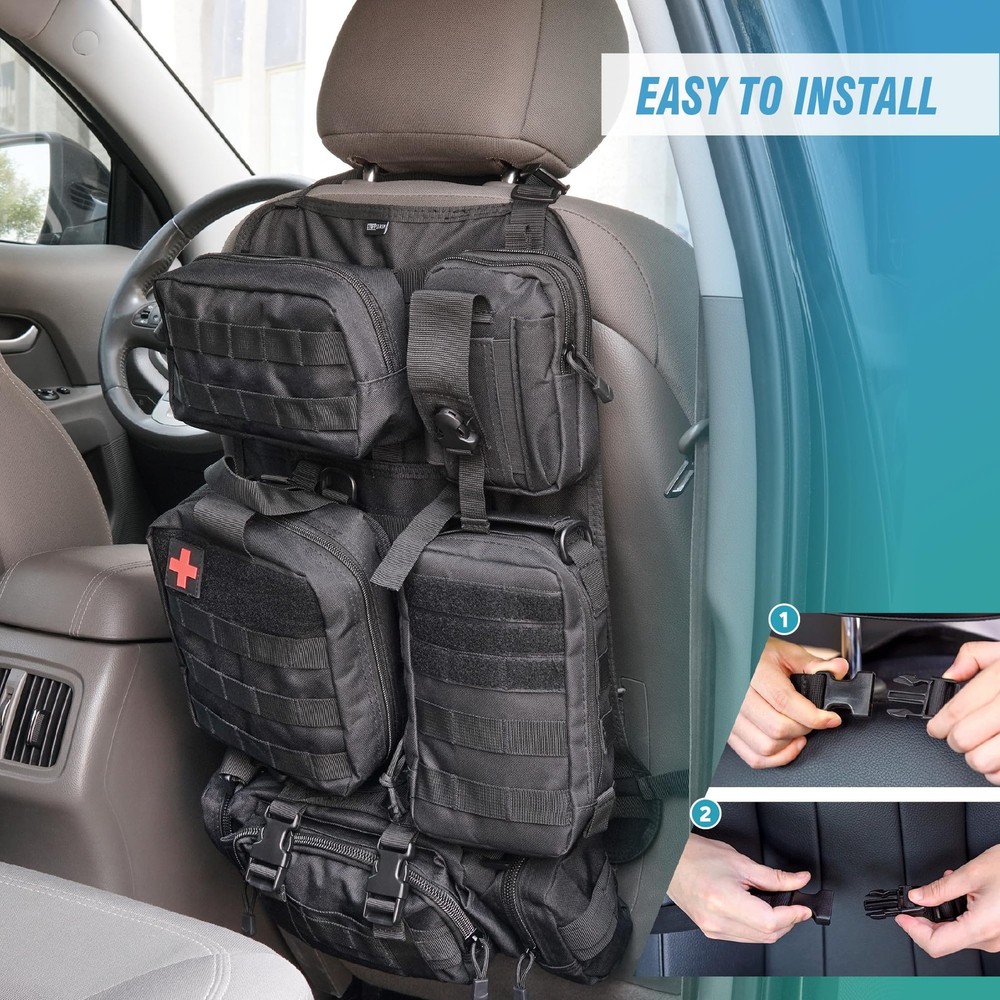 Tactical Seat Back Organizer Vehicle Molle Panel Black
