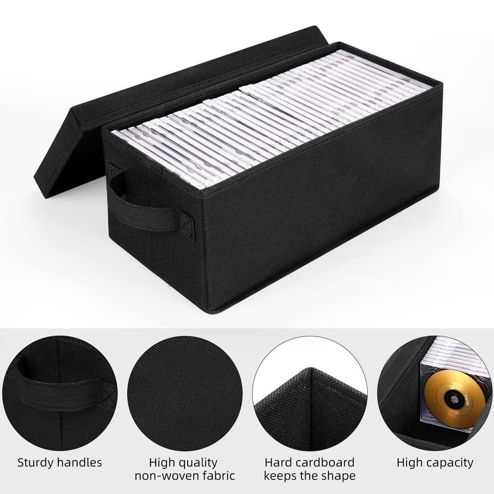 Premium CD Storage Box | Stackable CD Organizer Box with Lid Set of 3