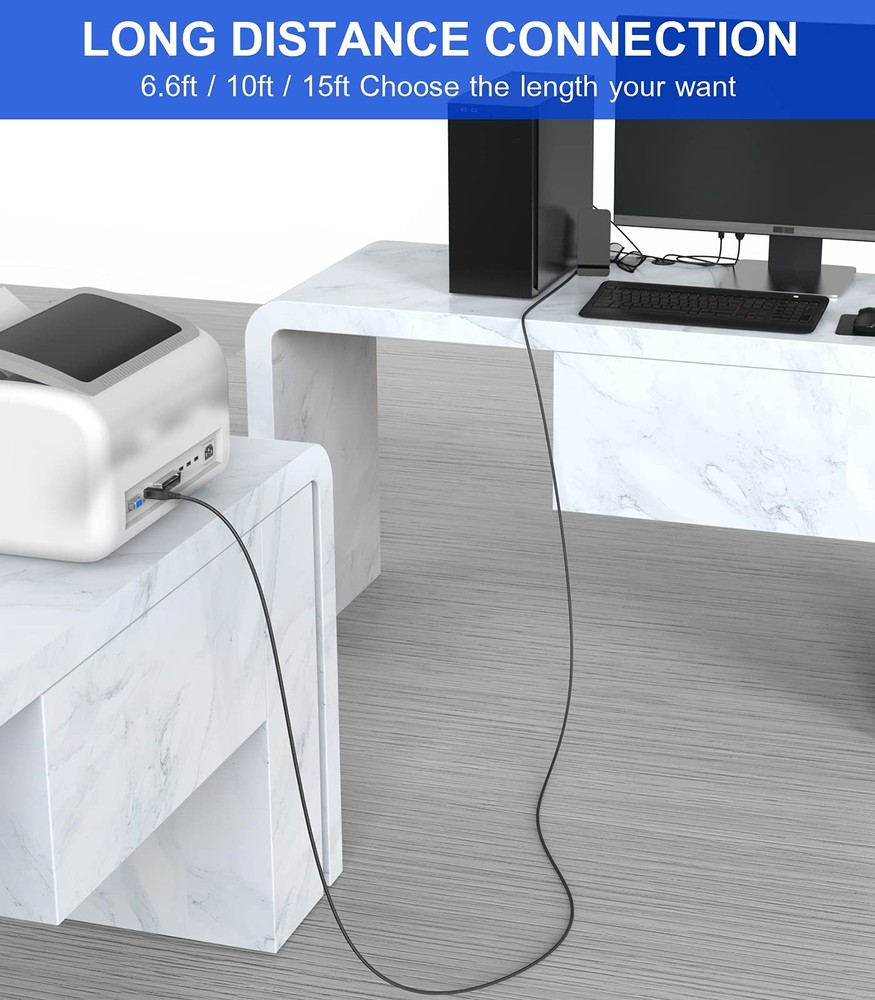 sweguard Printer Cable 10ft, USB-A to USB-B Cable, High Speed black