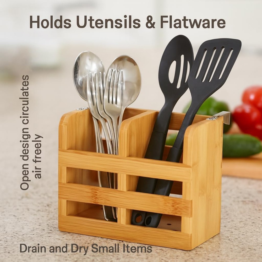 Dish Rack Caddy for Folding Dish Drying Rack Natural Bamboo Kitchen Organizer