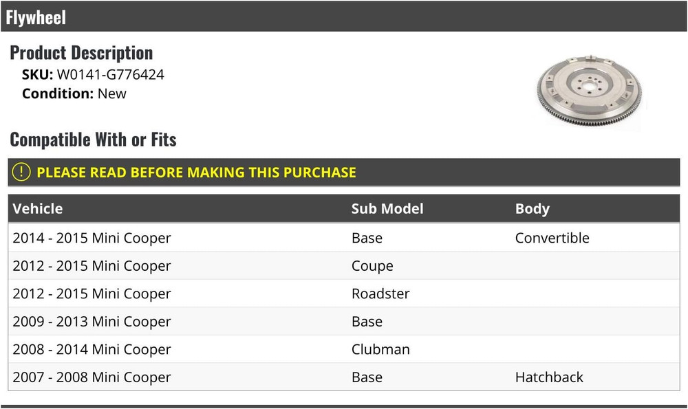 Flywheel Compatible with 2007-2015 Mini Cooper