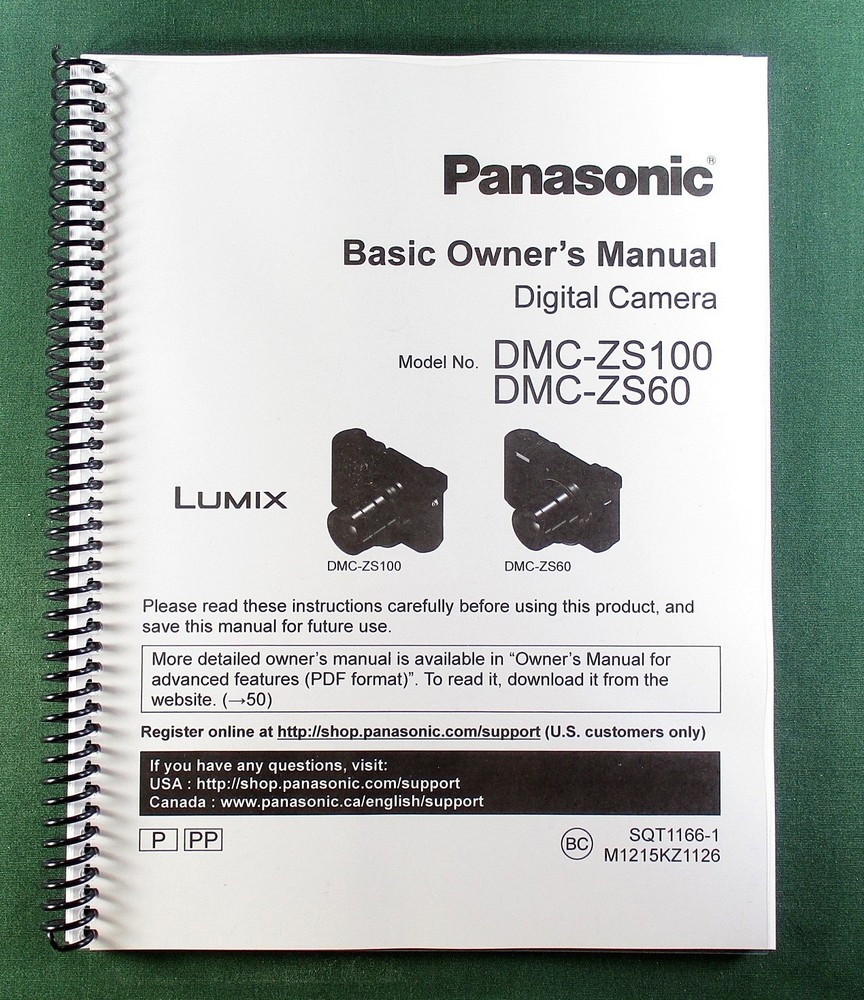 Panasonic DMC-ZS100 / ZS60 Basic Owner's Manual: Full Color & Protective Covers!