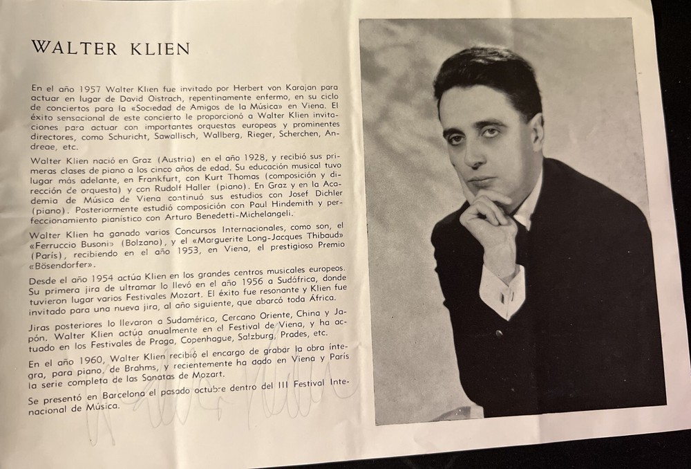 SIGNED Walter Klein Mladen Basic Barcelona Concert Program June 1966 COA JSA VG