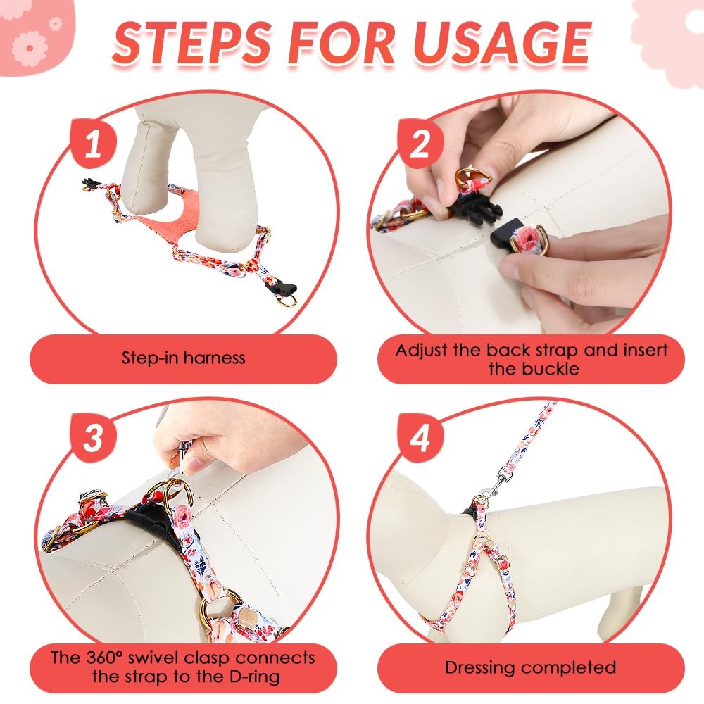 No Pull Dog Harness with Leash - Soft Lightweight Floral Pattern Puppy Harnes...