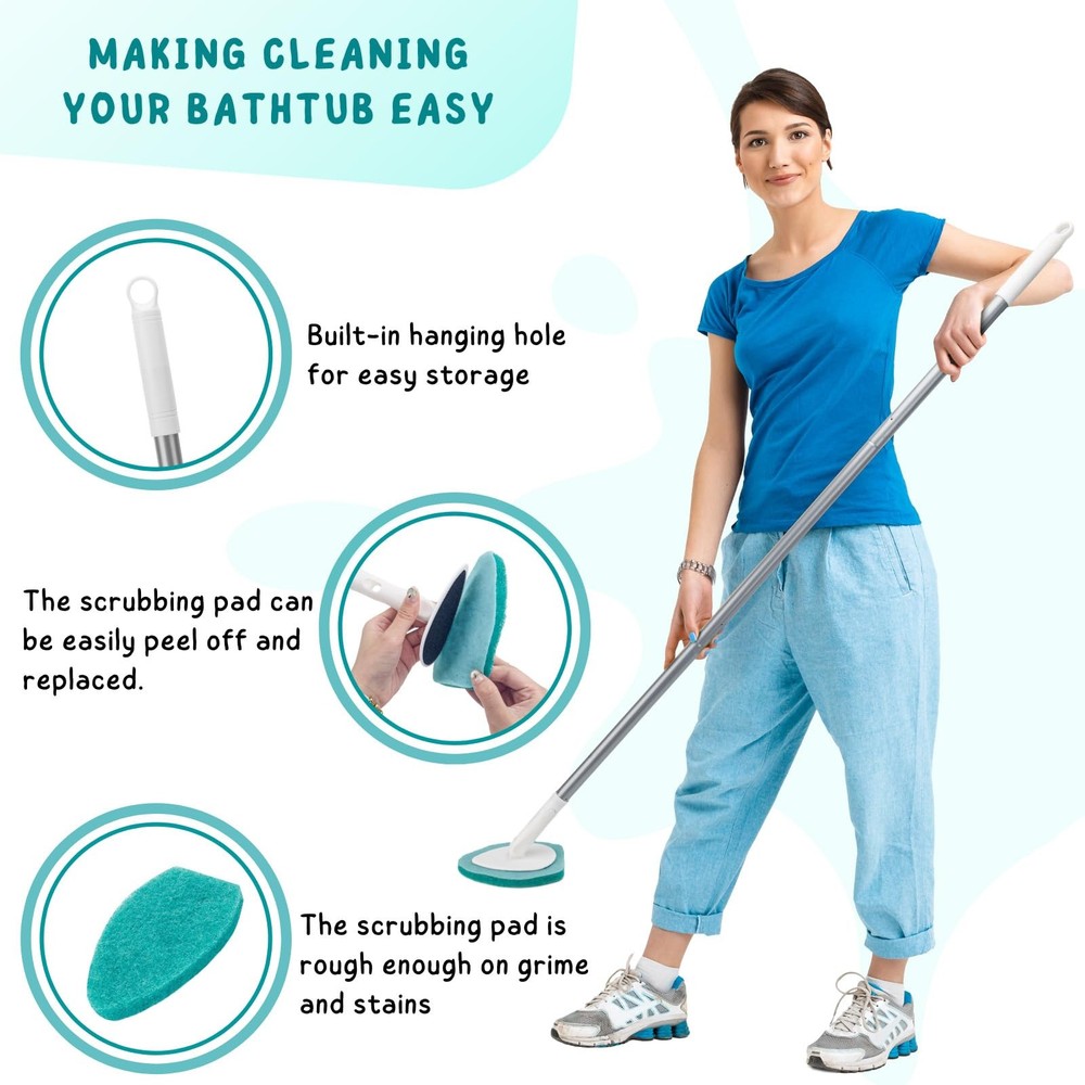 Shower Scrubber with Long Handle, 47'' handle, Green