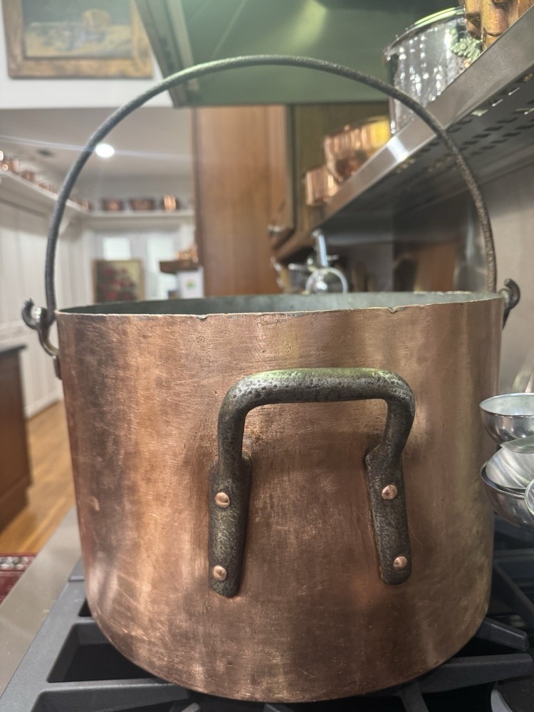 Massive Antique Wrought Iron Handle Copper Pot 15”