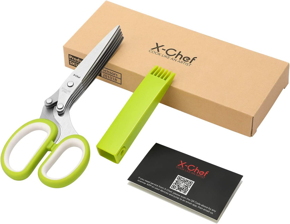 Herb Scissors, Multipurpose 5 Blade Kitchen Herb Shears Herb Cutter with Safety