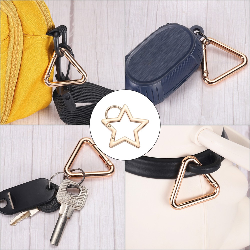 2Pcs Star Shaped Spring Snap Keychain Clip Trigger Keychain W Ring Gold/Silver
