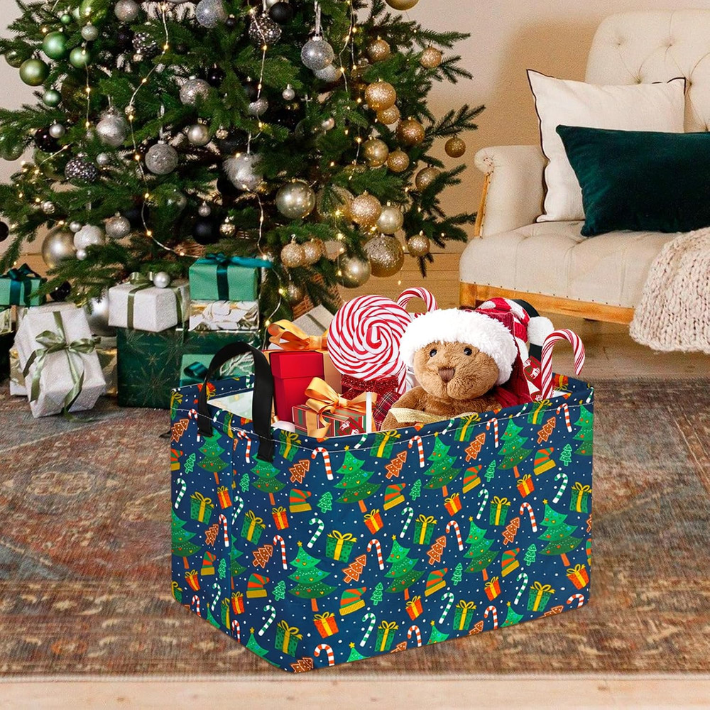 Rectangular Christmas Basket Storage Bin Collapsible Nursery Hamper Book Shel...