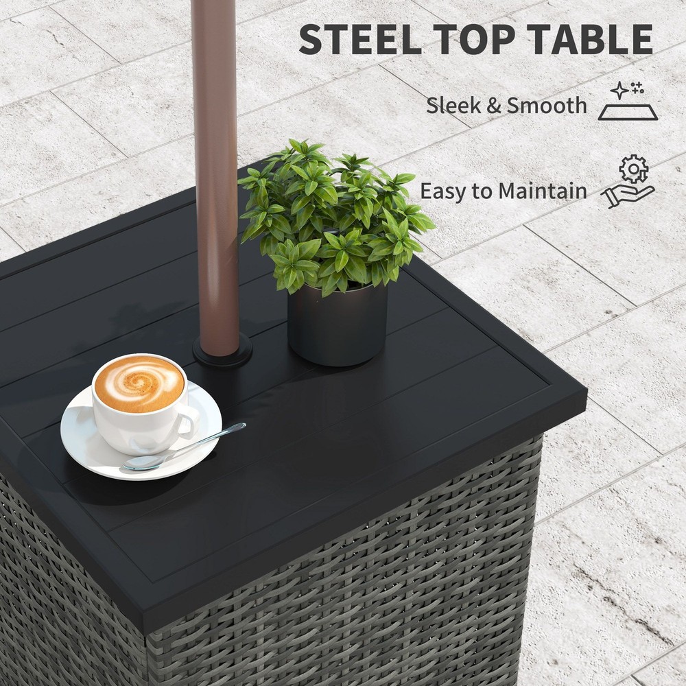 Mixed-Gray Wicker Side Table with 1.5" Umbrella Hole, 66lb Capacity