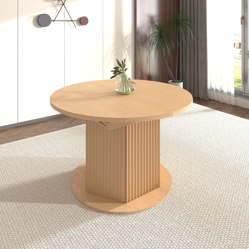 Round Extendable Dining Table for 6 MDF Wooden Kitchen Table with Hexagonal