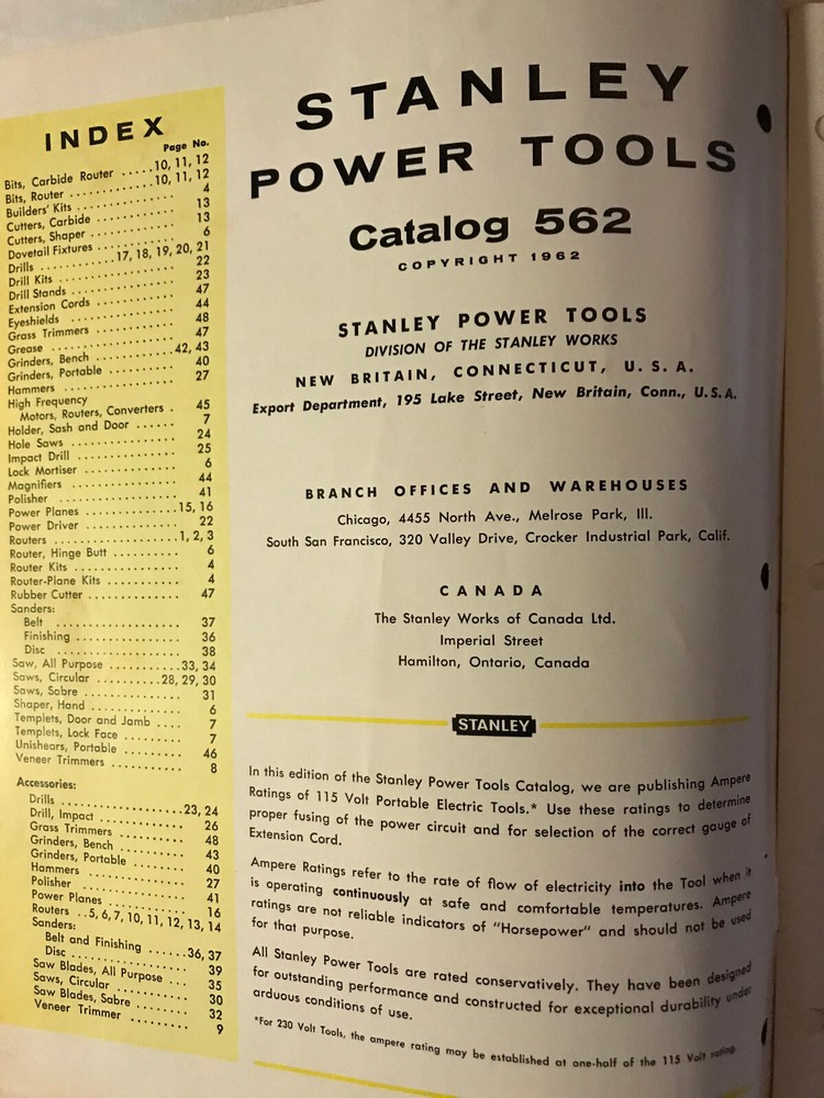 Vintage 1962 Stanley Power Tools Catalog 562