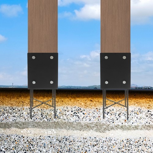 2-Pack U-Shaped Post Base for 7x7 Wood Posts, Heavy Duty Steel Fence/Deck Holder