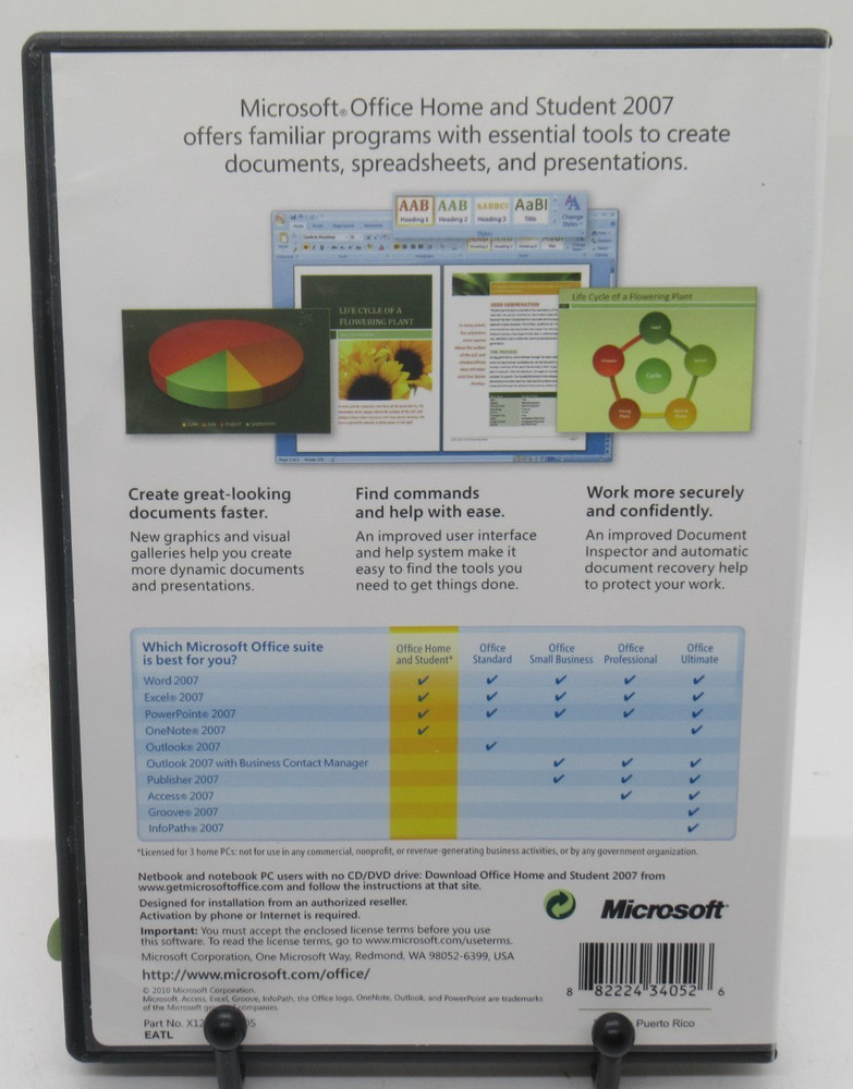 MICROSOFT OFFICE HOME & STUDENT- SERVICE DESK ED. 2007 CD & PROD.KEY, WIN XP
